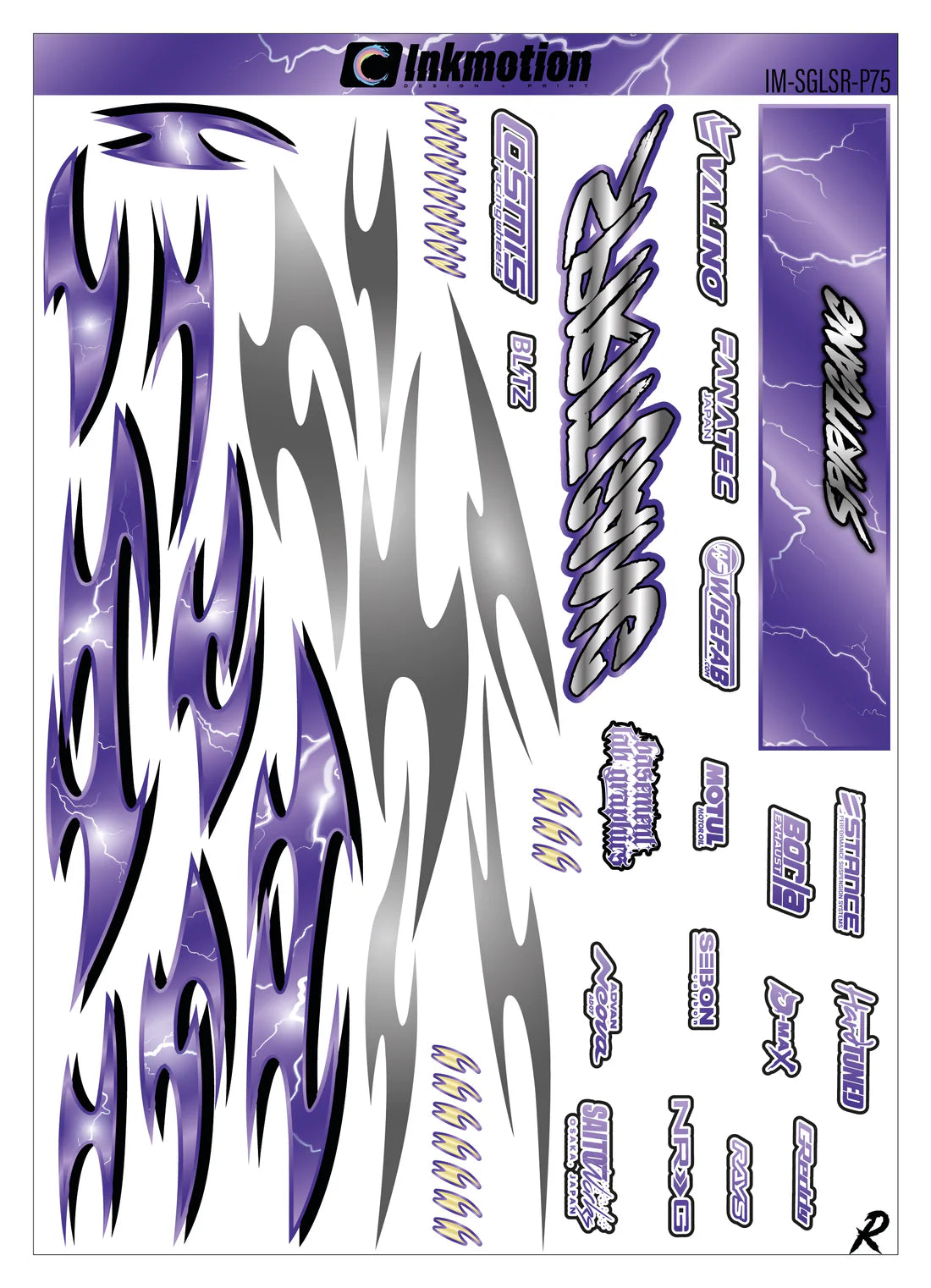 Décoration complète autocollante Spirit Gang Lightning Storm Purple d'Inkmotion, motif électrique violet pour personnalisation.