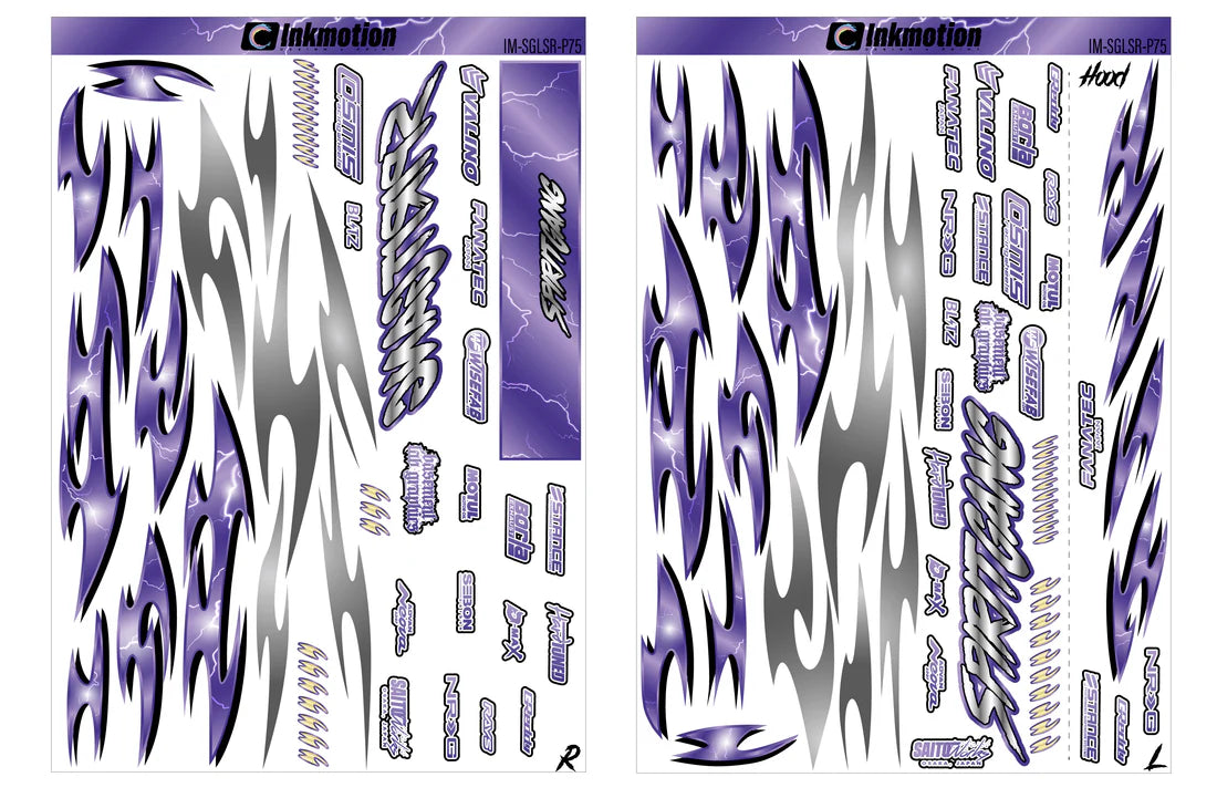 Décoration complète autocollante Spirit Gang Lightning Storm Purple d'Inkmotion, motifs de foudre violette pour mur ou surface.