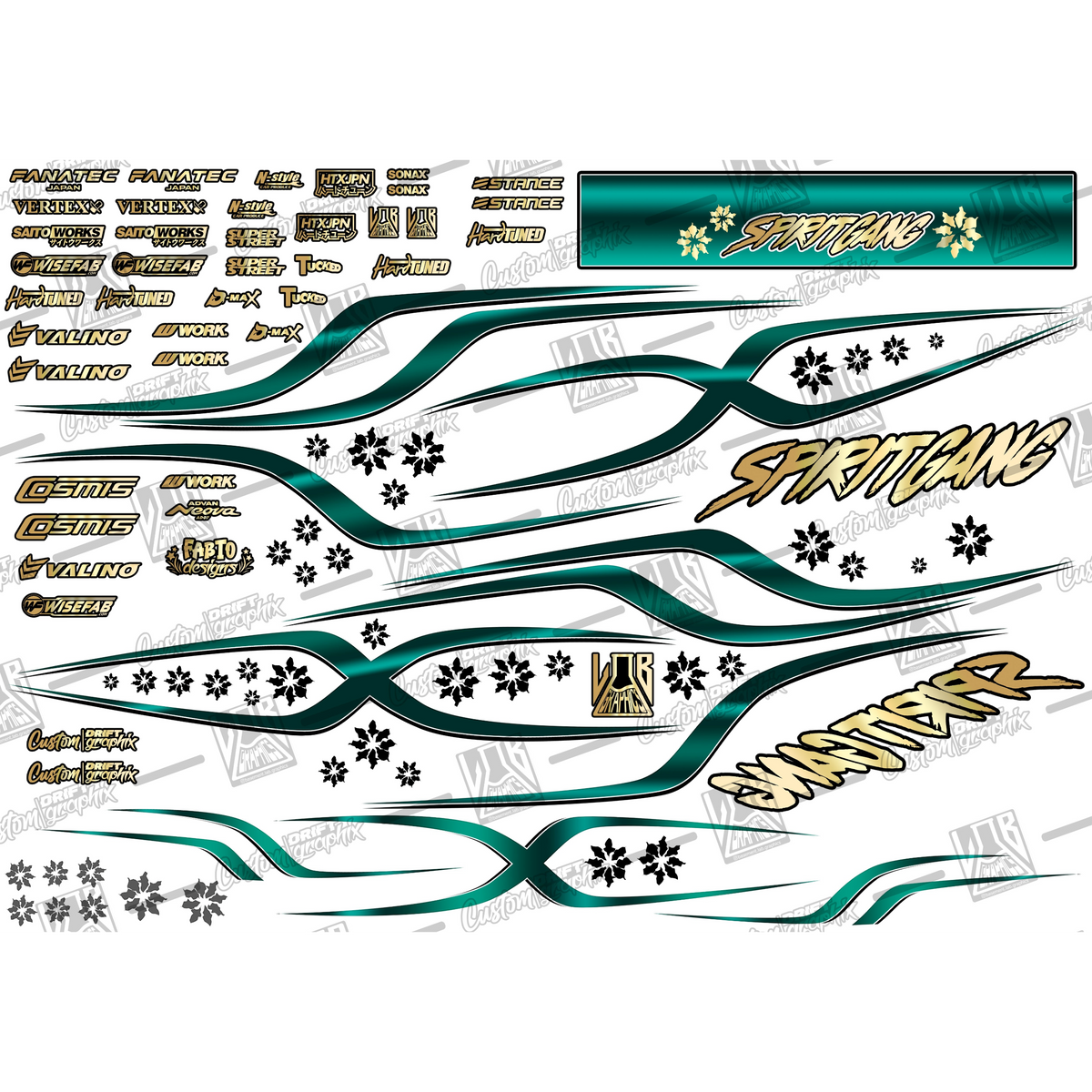 Décoration complète autocollante Spirit Gang Oak Green d'Inkmotion, motif vert foncé pour murs ou surfaces.
