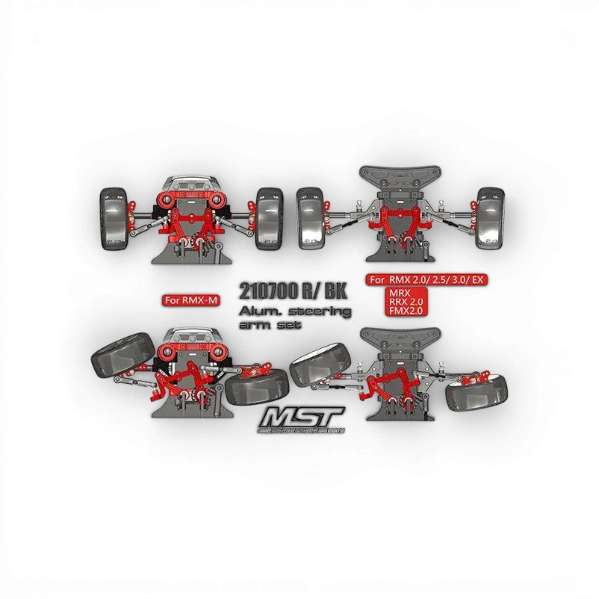 Direction en aluminium pour RMX 2.5/M/2.0, RRX, FMX 2.0, pièces détachées Max Speed Technology, visible en image.