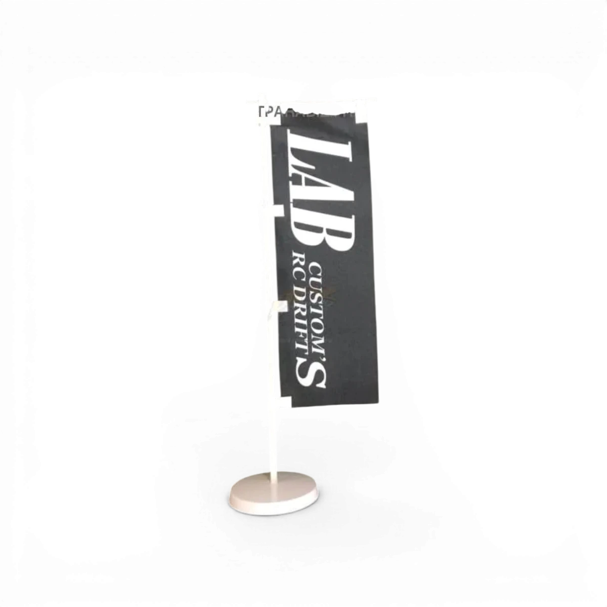 Drapeau noir LAB personnalisé avec logo Lab Custom, accessoire de décoration ou d'événement, en tissu léger.