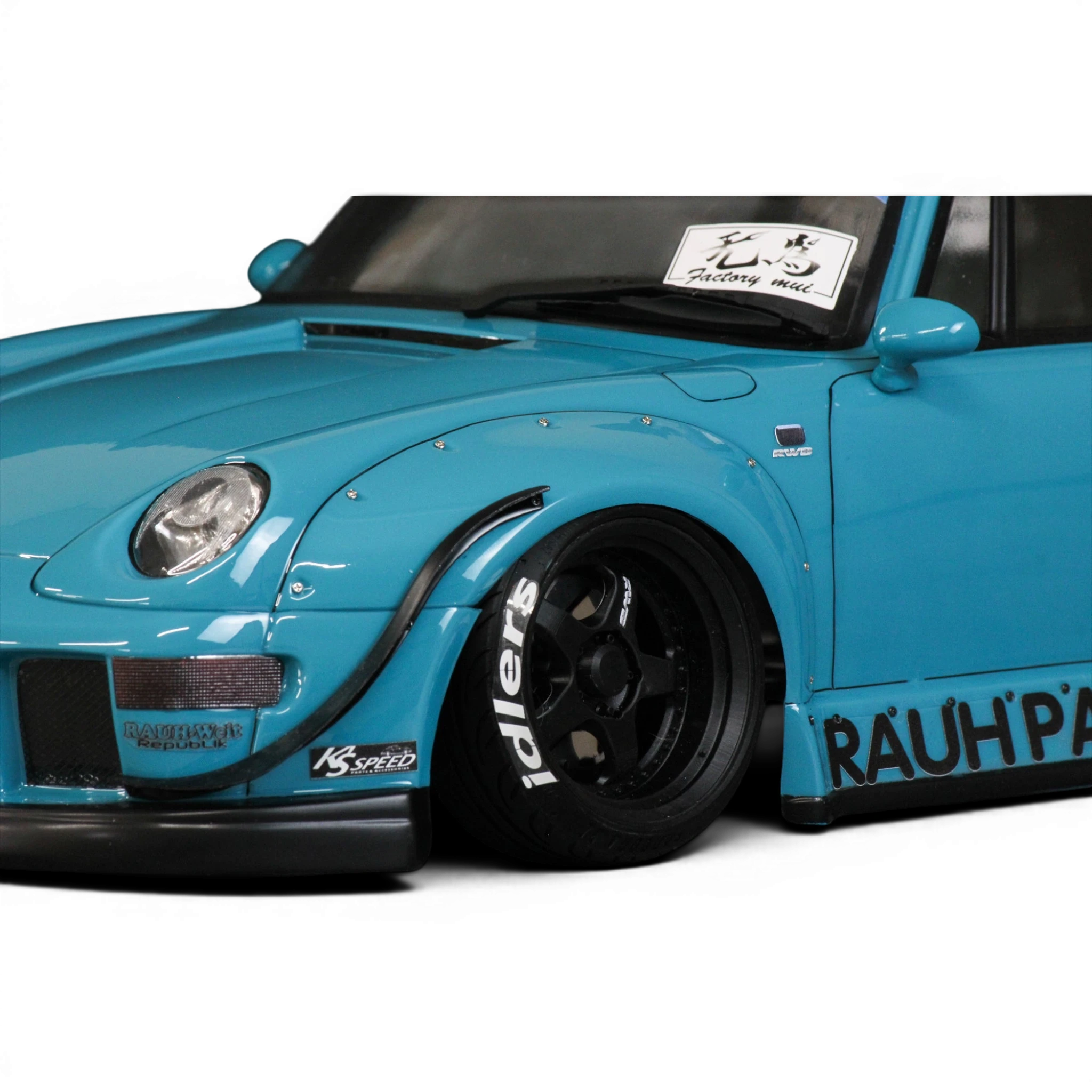 Autocollants de pneus DriftParadiZ Idlers blancs sur pneu de voiture RC drift bleu style RWB