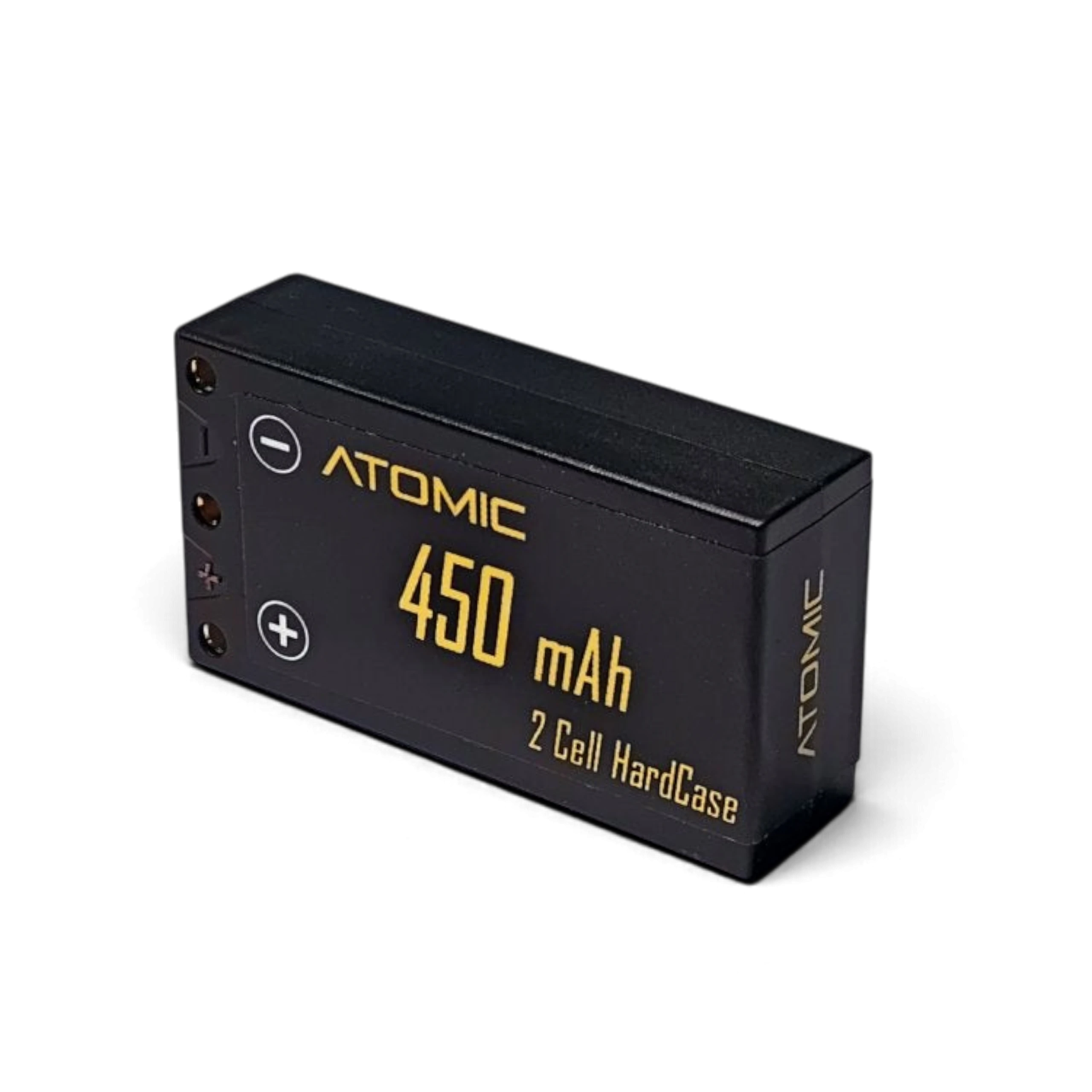 Batterie LiPo HV 2S 450mAh Atomic avec boîtier rigide noir pour voitures RC 1/28 vendue par DriftParadiZ