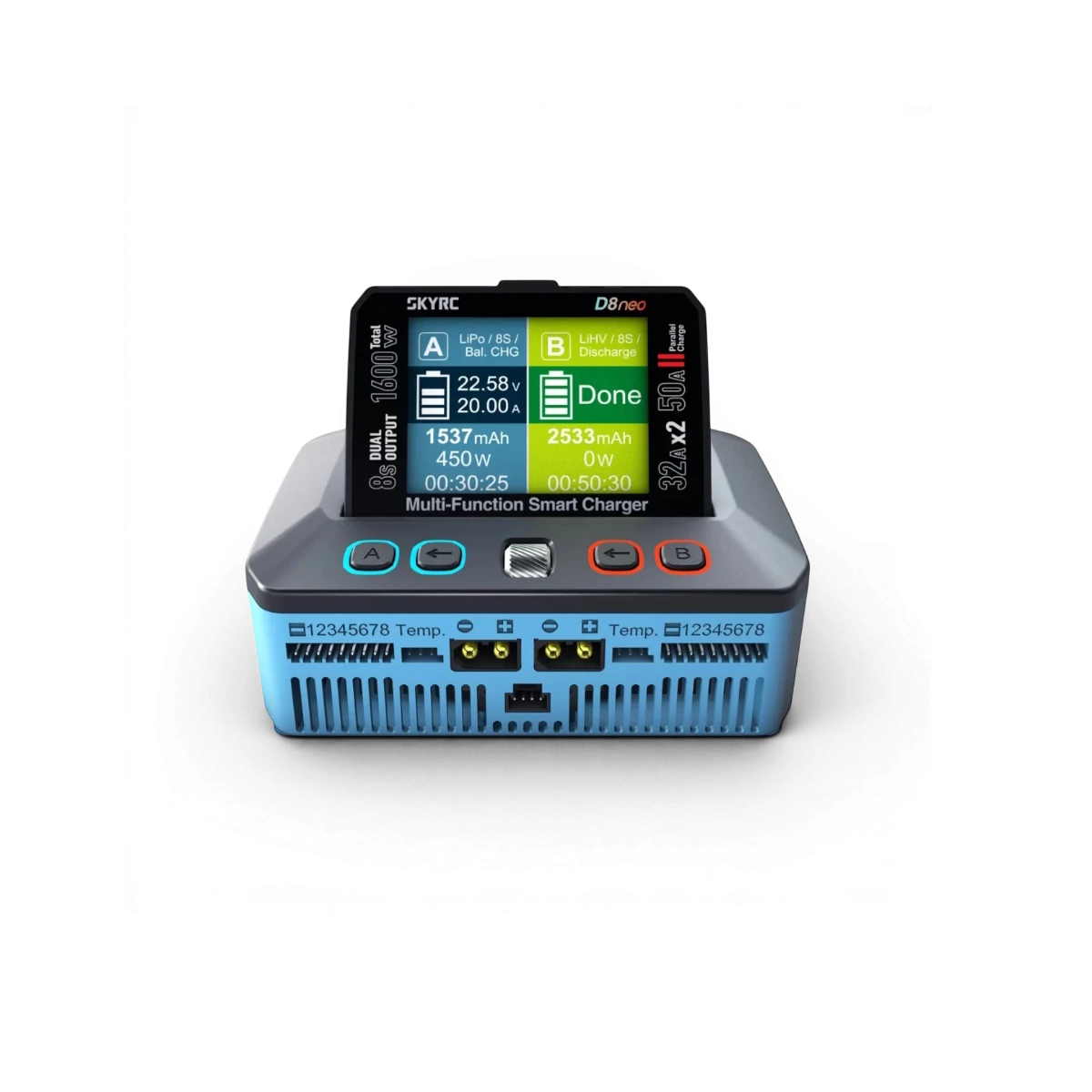 Chargeur intelligent DriftParadiZ SkyRC D8neo avec écran ColorX orientable et deux sorties haute puissance
