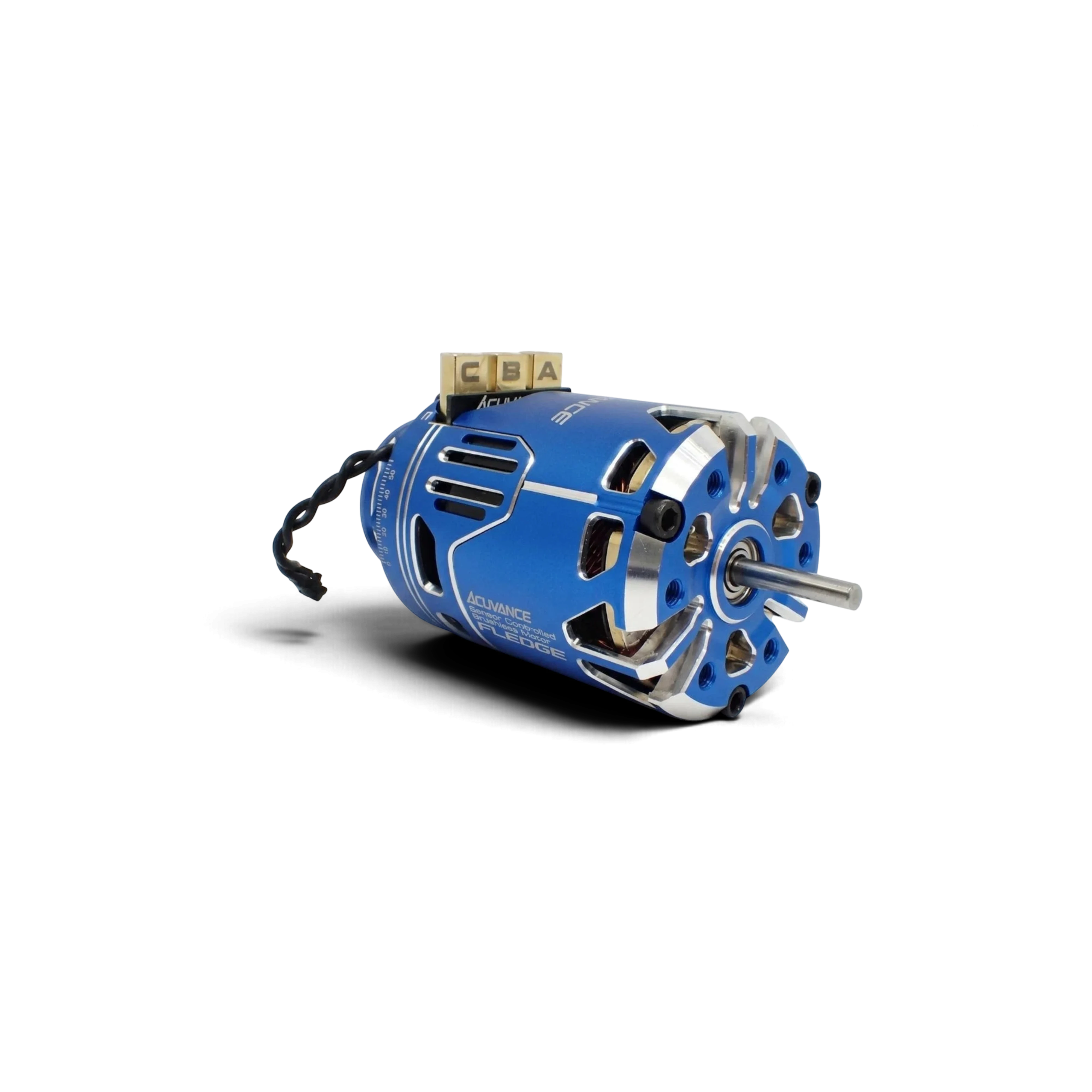 Moteur brushless Acuvance Fledge 10.5T bleu avec ventilateur intégré pour voiture RC chez DriftParadiZ