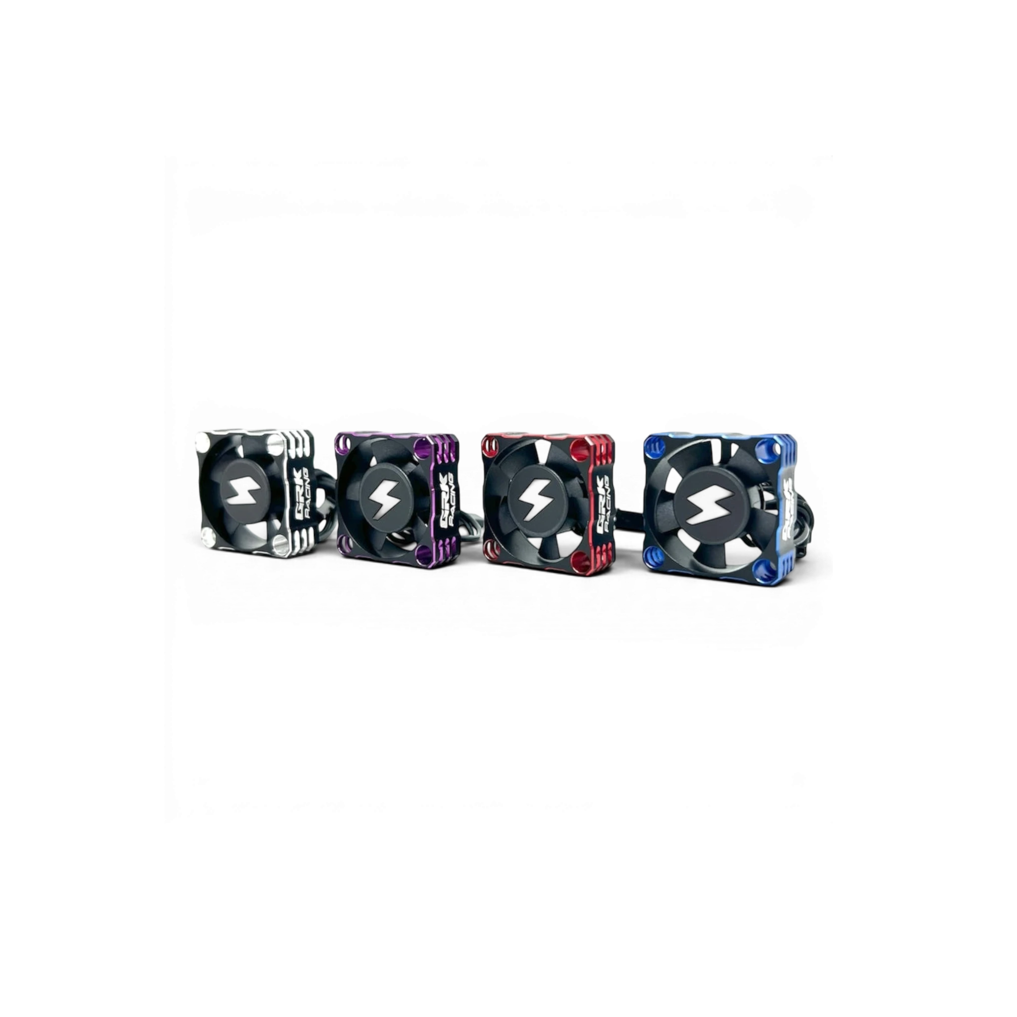 Quatre ventilateurs DriftParadiZ GRK RACING en aluminium de 30 mm en noir, violet, rouge et bleu pour châssis RC
