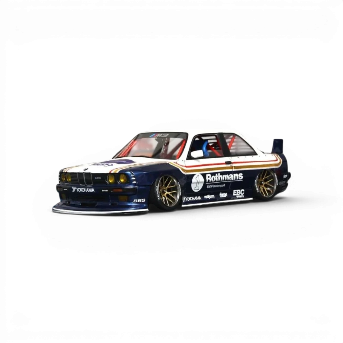 Kit carrosserie large E30 Aplastics RC pour voiture de drift, vue de l'ensemble avec détails de la carrosserie.