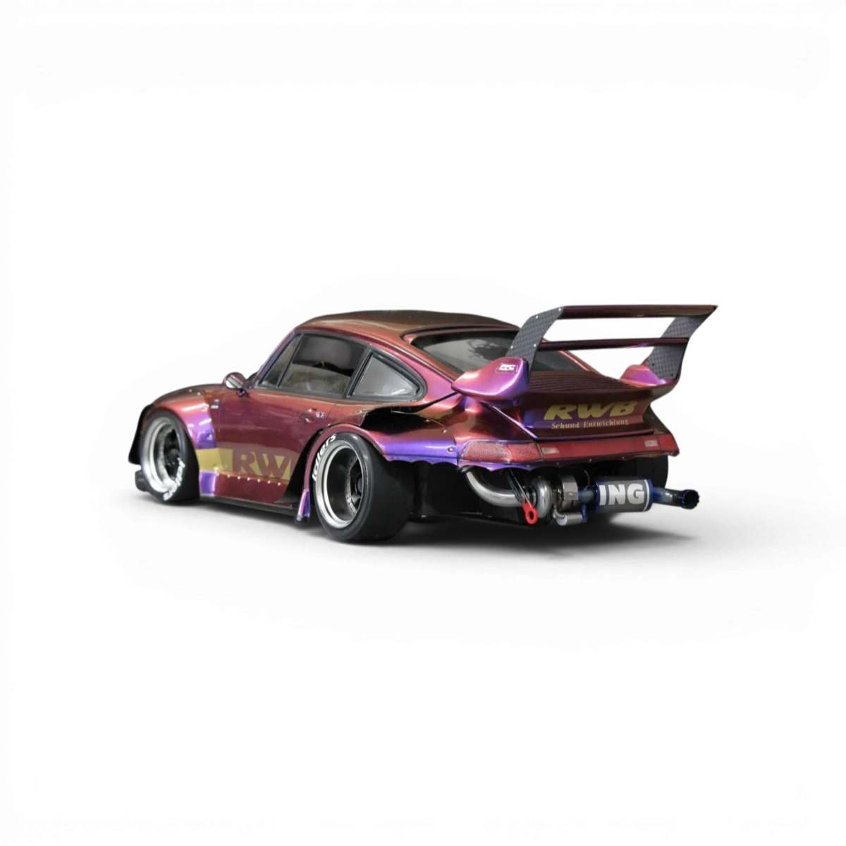Échappement RWB Rotana de Pandora RC pour personnalisation de voiture, avec finition en métal noir et détails de design.