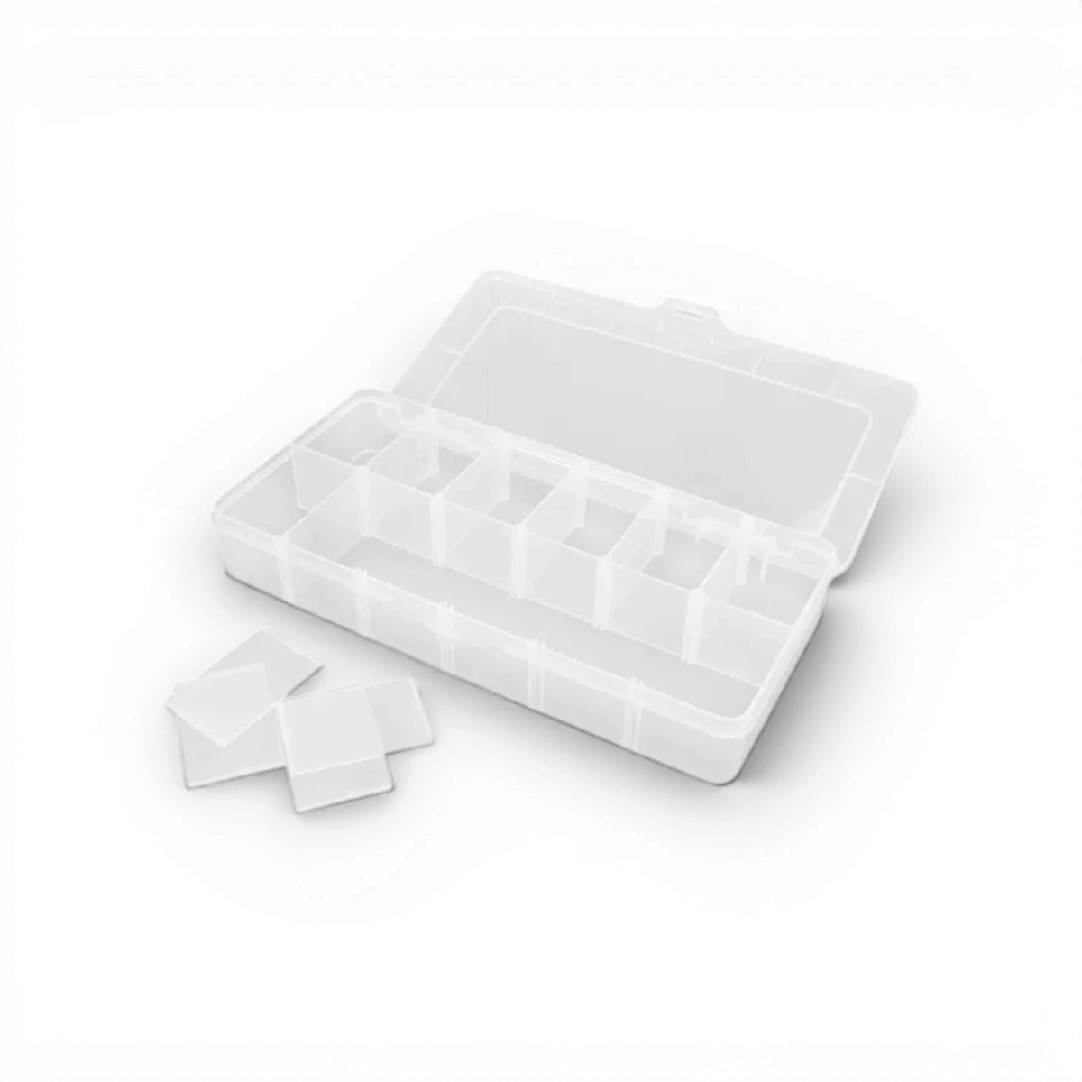 Boîte de 12 compartiments variables Robitronic, dimensions 260x125x43,5 mm, accessoire de rangement organisé.