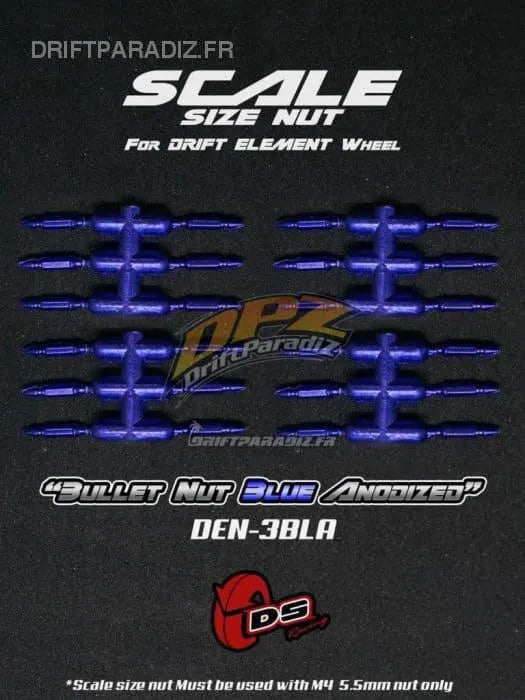 Goujons fictifs "Bullet" bleu anodisé pour jantes DS Racing, pièces de roues pour personnalisation de véhicules.