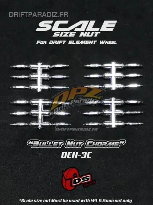 Goujons factices "Bullet" Chrome pour jantes DS Racing, accessoires pour roues de voiture de style drift.