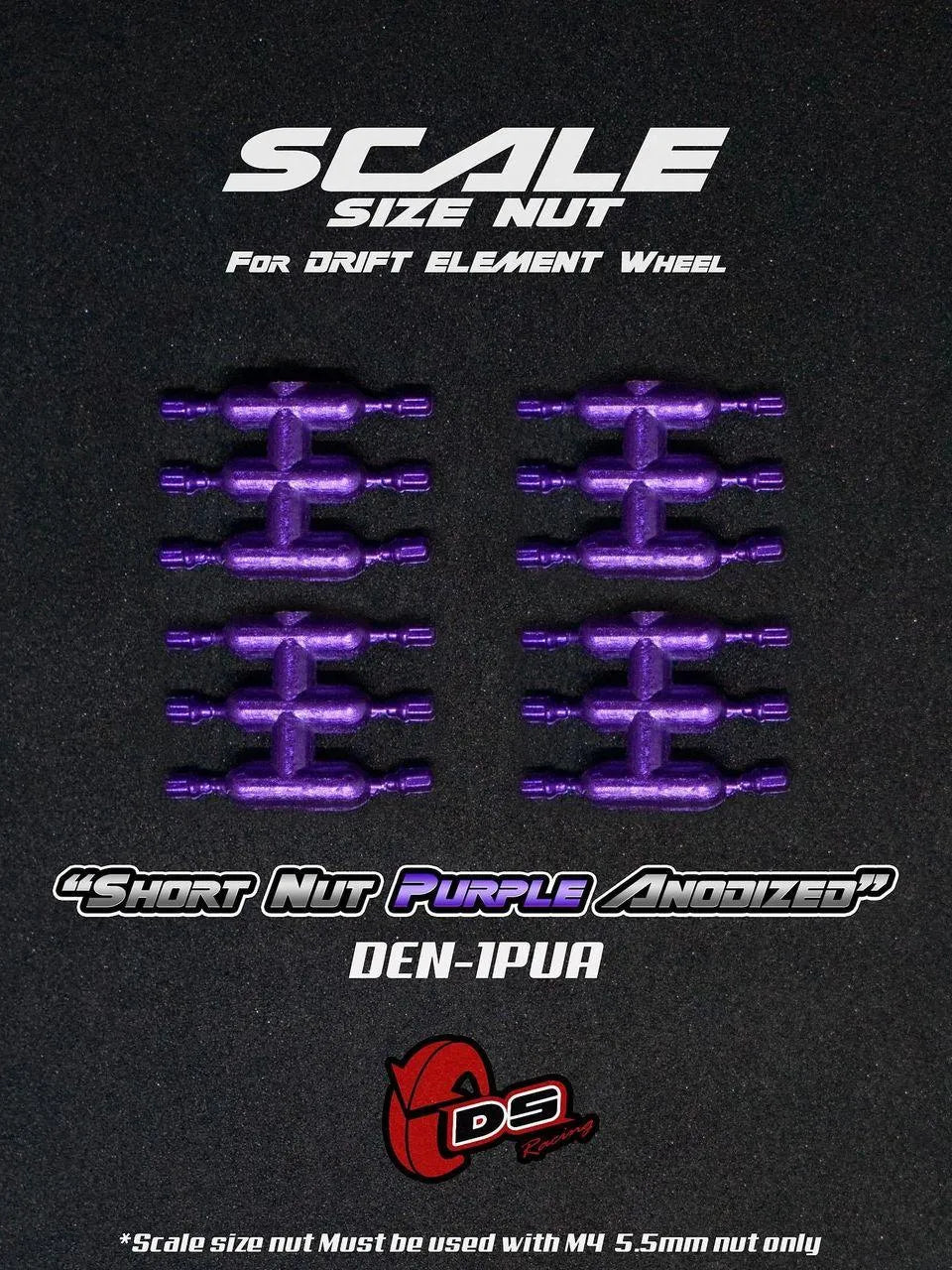 Goujons courts violets anodisés pour jantes DS Racing, accessoires de roues pour personnalisation et fixation.