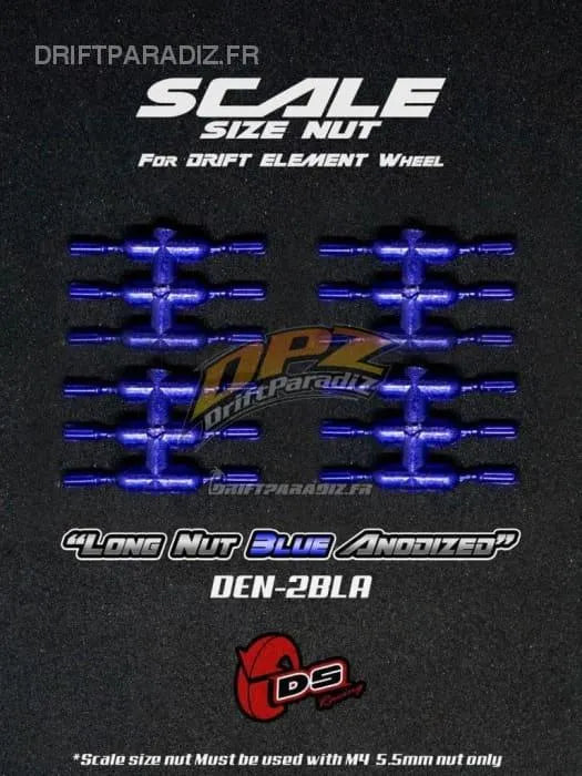 Goujons faux "Long" bleus anodisés pour jantes DS Racing, roues de voiture, finition élégante et résistante.
