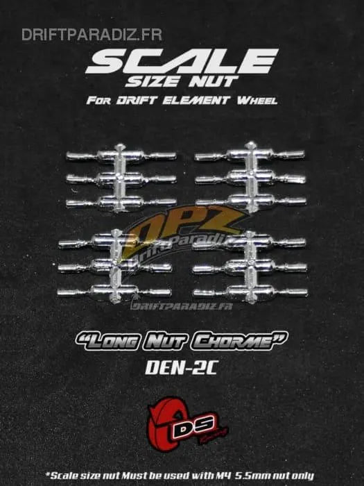 Goujons longs en chrome pour jantes DS Racing, pièces de roue en finition brillante pour voiture de sport ou drift.