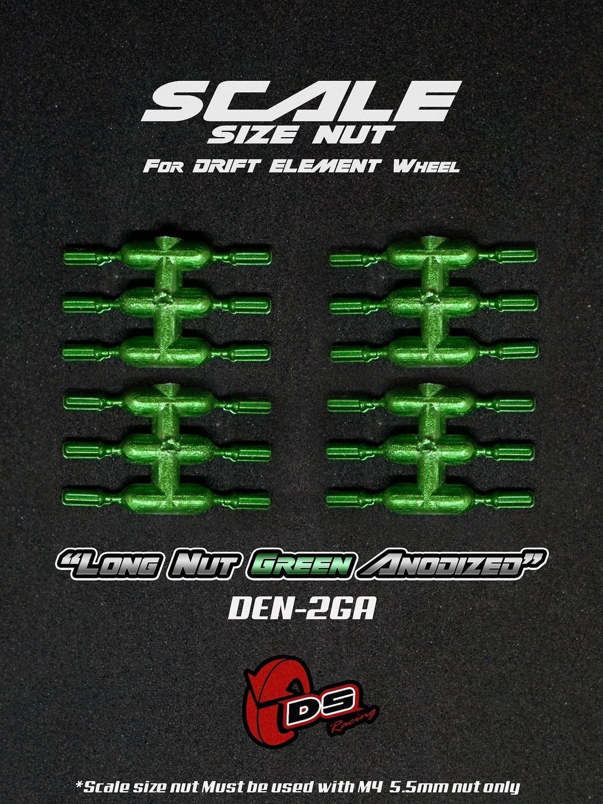 Goujons longs en vert anodisé pour jantes, roues DS Racing, accessoires pour véhicules de haute performance.