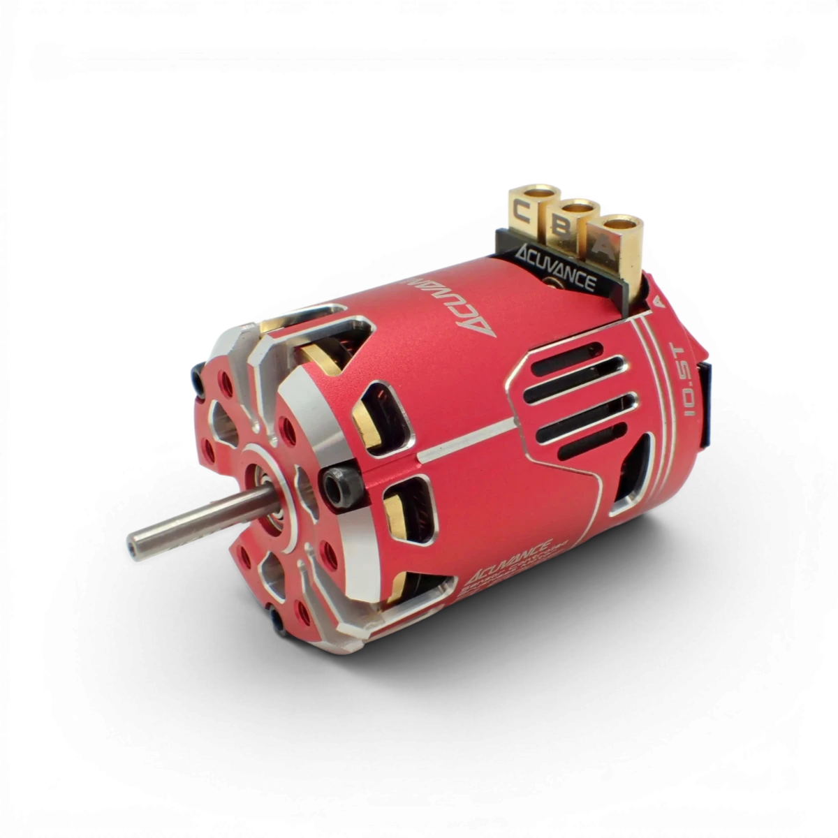 Moteur brushless Fledge 10.5T rouge sans ventilateur de la marque Acuvance, conçu pour l’électronique de modélisme.