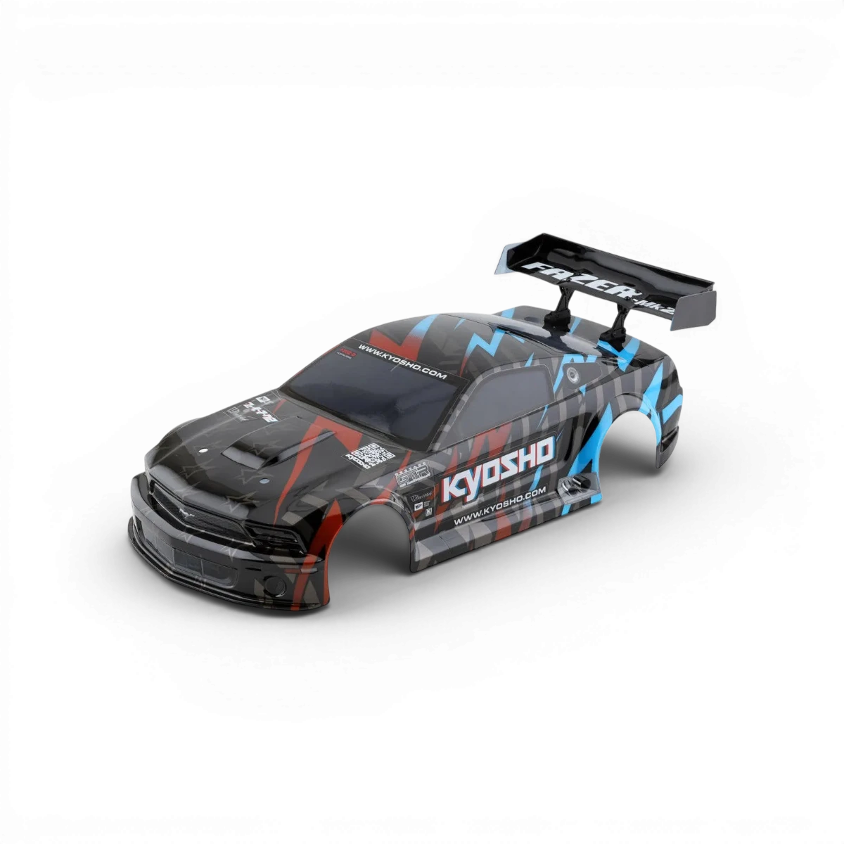 Voiture Kyosho Ford Mustang GT-R 2005, carrosserie de modèle réduit, détails réalistes et finition de haute qualité.