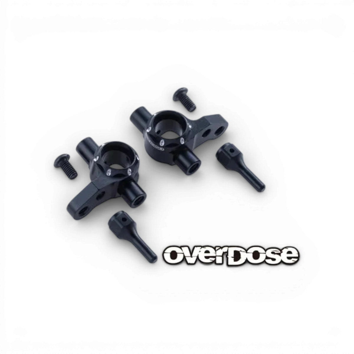 Fusées en aluminium ES Type-2 de la marque Overdose, pièce détachée pour drift, visibles sur fond noir.