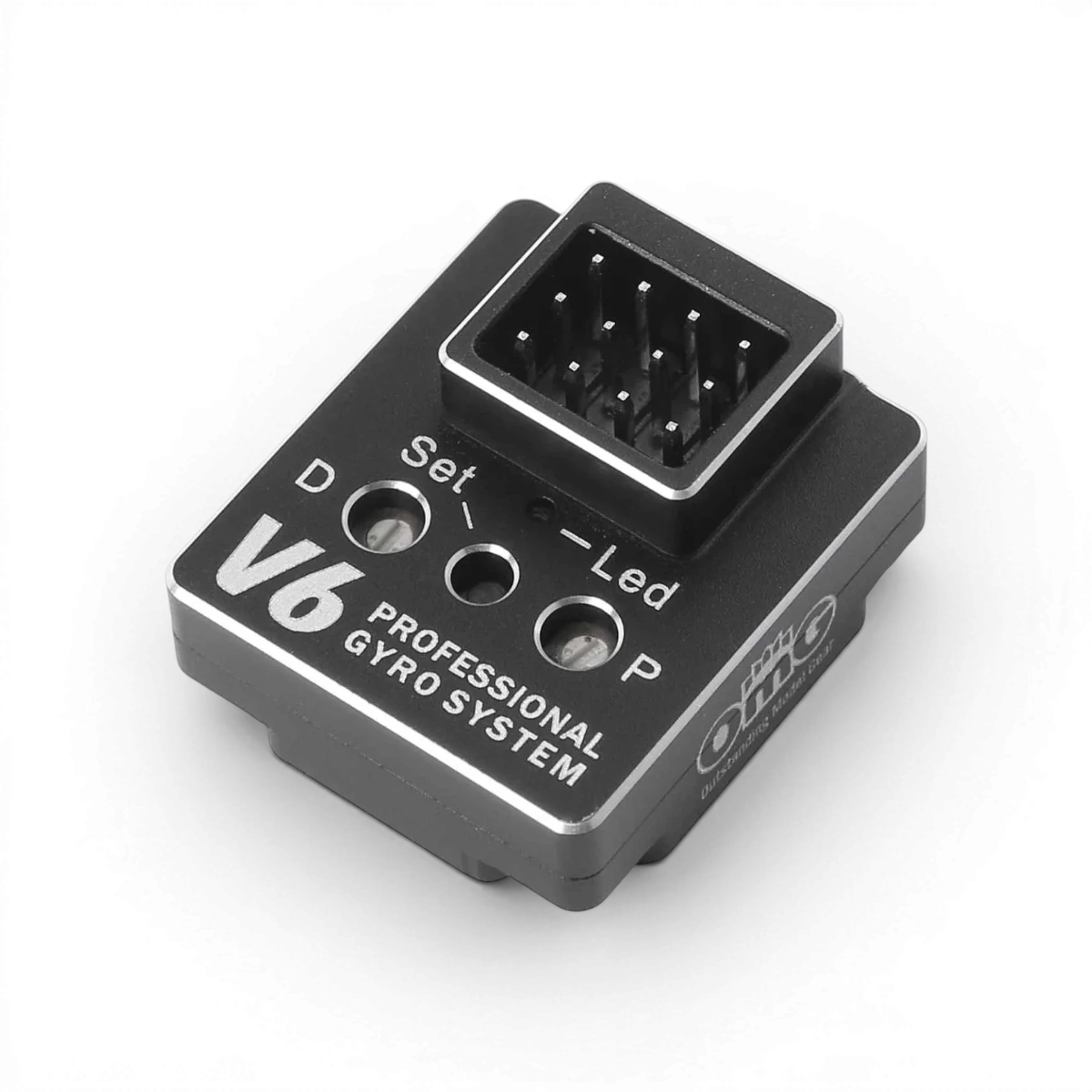 Gyro drift V6 OMG, appareil électronique pour stabilisation, visible avec composants et boutons sur l'image.