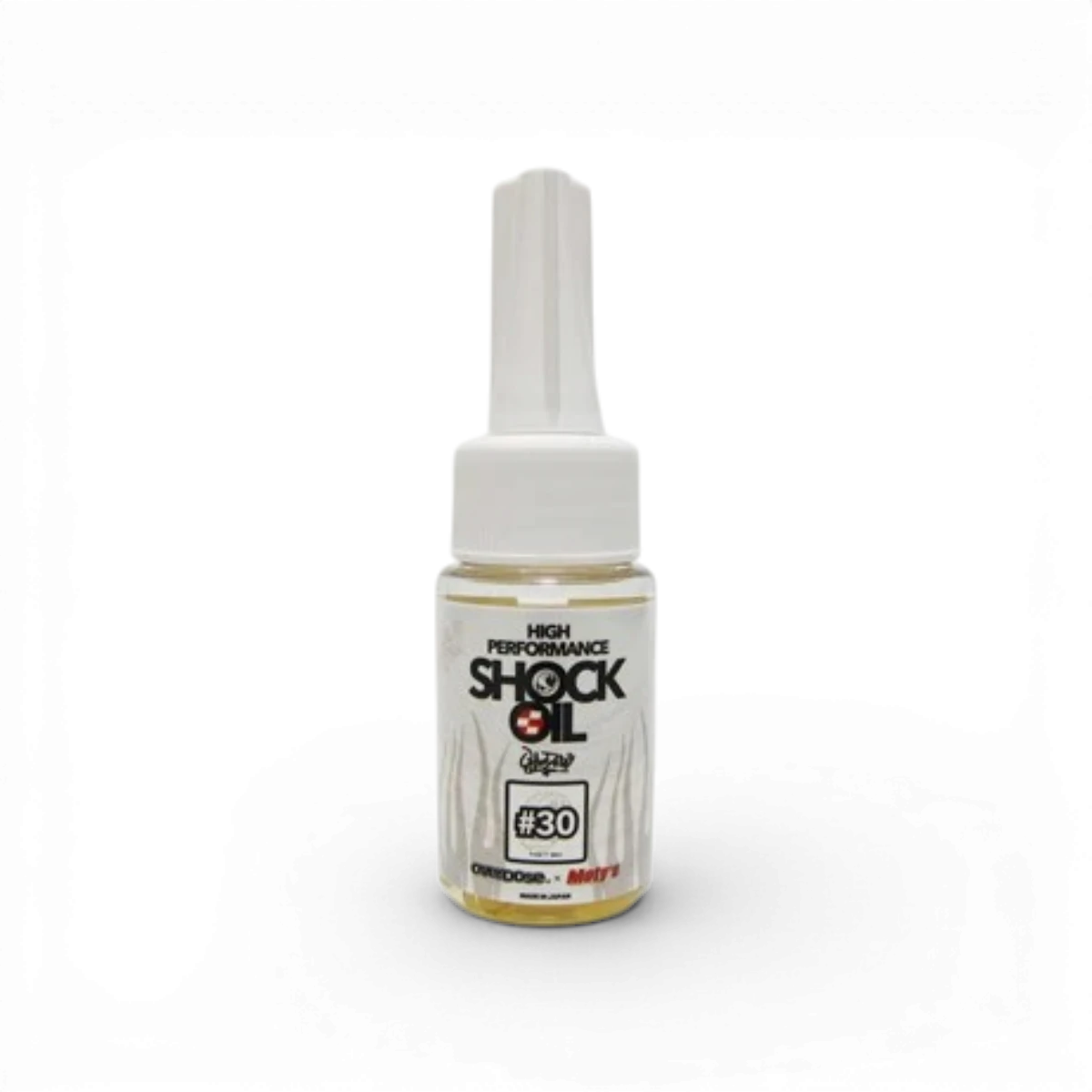 Huile d’amortisseur Overdose x Moty’s Performance Drift RC, 30ml, pièce détachée pour voiture RC.