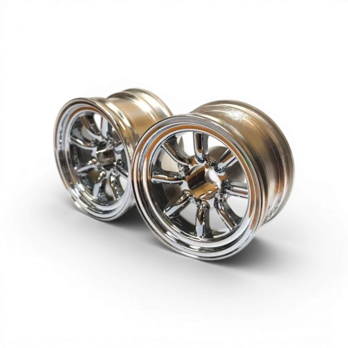 Roues MINI WATANABE OFFSET0 Chrome de la marque Topline, finition chromée brillante, visibles sur l'image.