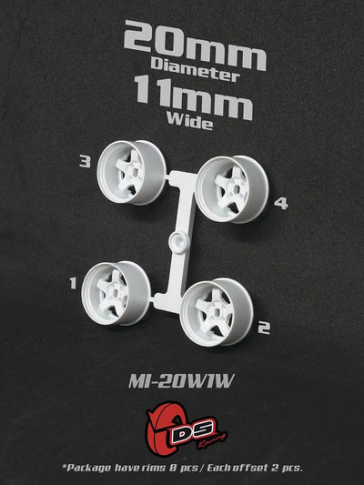 Jantes blanches Mini Z W - 20mm - 11mm - Ds racing - MI-20W1W