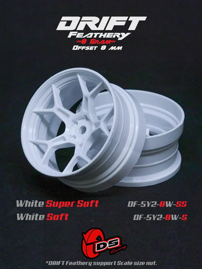 Jantes drift Feathery (2pcs) - Blanc - super soft - +8mm - DS Racing - DF-5Y2-8W-SS