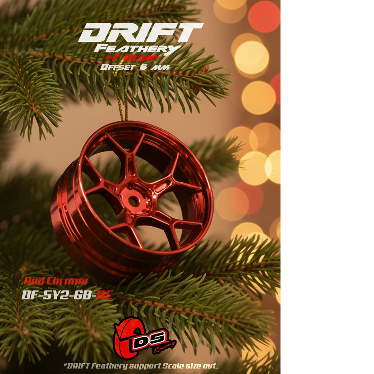 Jantes drift Feathery DS Racing, chrome rouge, 2 pièces, avec décalage de +6mm, roues pour voitures radiocommandées.