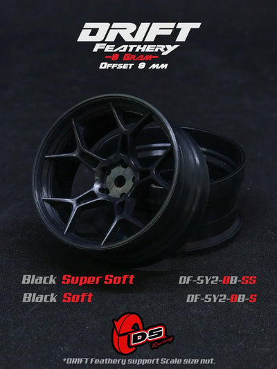 Jantes drift Feathery (2pcs) - Noir - super soft - +8mm - DS Racing - DF-5Y2-8B-SS