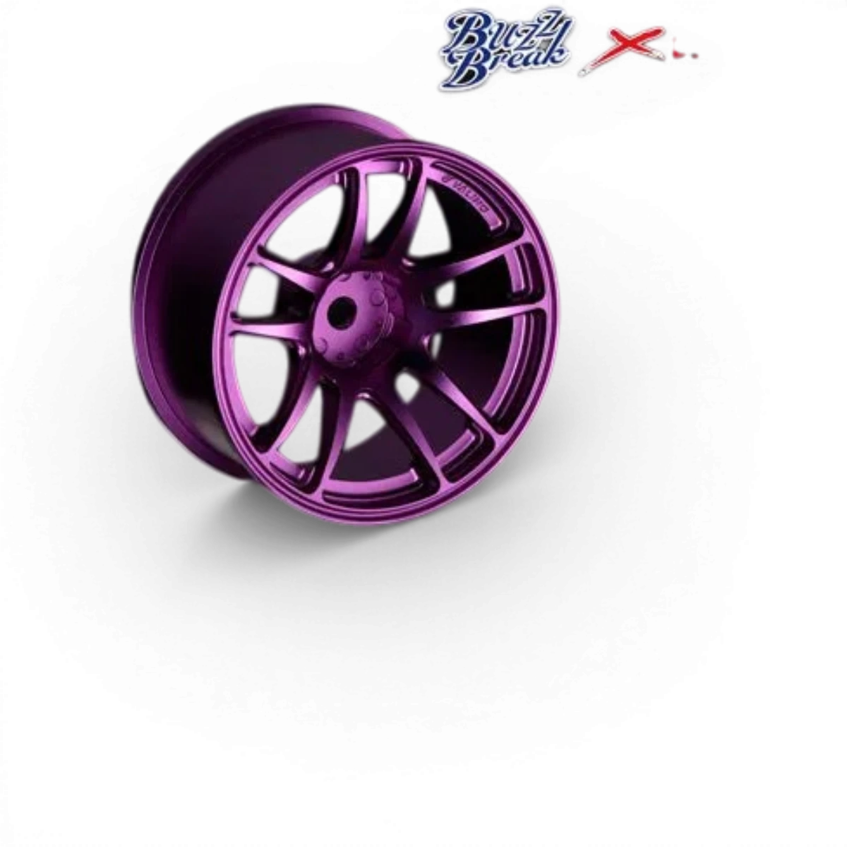 Jantes en aluminium Valino N820S 26mm anodisées avec violettes, roues BuzzBreak, offset +7 visible en gros plan.