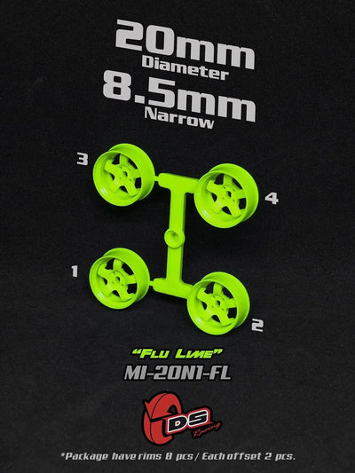 Jantes Lime citron vert Mini Z N - 20mm - 8.5mm - Ds racing - MI-20N1FL