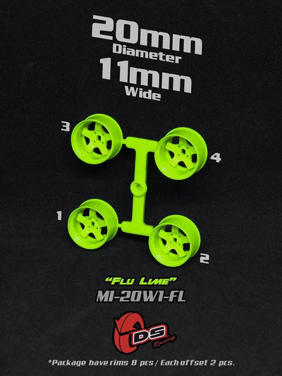 Jantes Lime citron vert Mini Z W - 20mm - 11mm - Ds racing - MI-20w1FL
