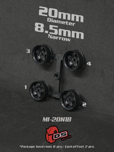 Jantes noires Mini Z N - 20mm - 8.5mm - Ds racing - MI-20N1B