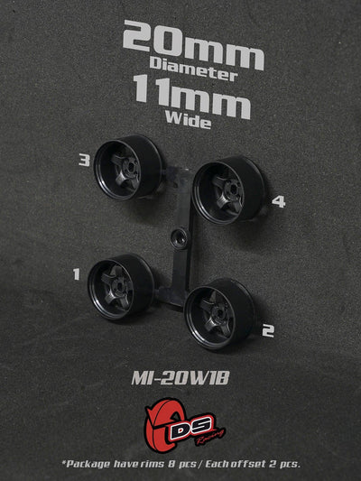 Jantes noires Mini Z W - 20mm - 11mm - Ds racing