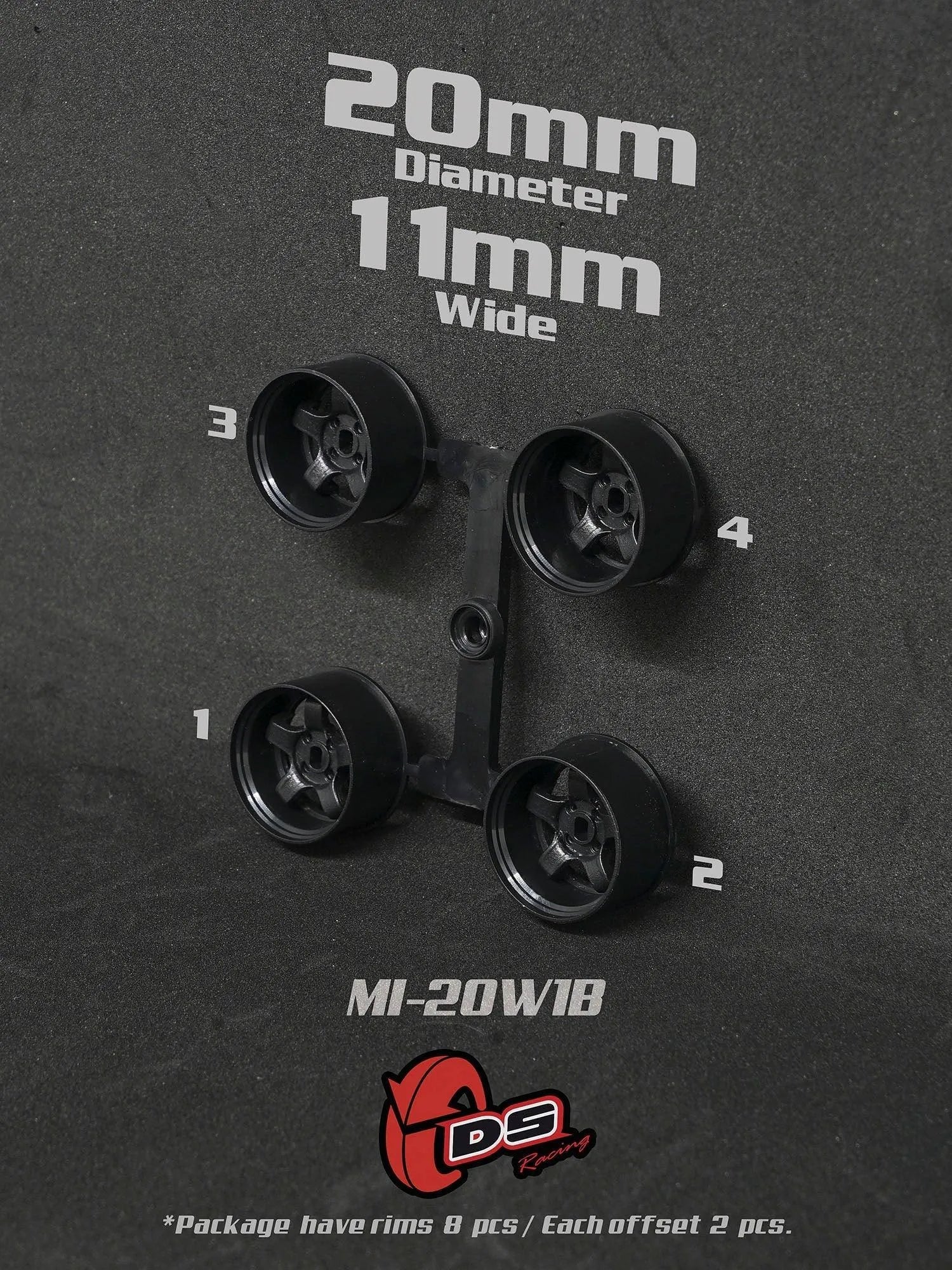 Jantes noires Mini Z W - 20mm - 11mm - Ds racing - DriftParadiZ - ds racing - TH MI-20W1B
