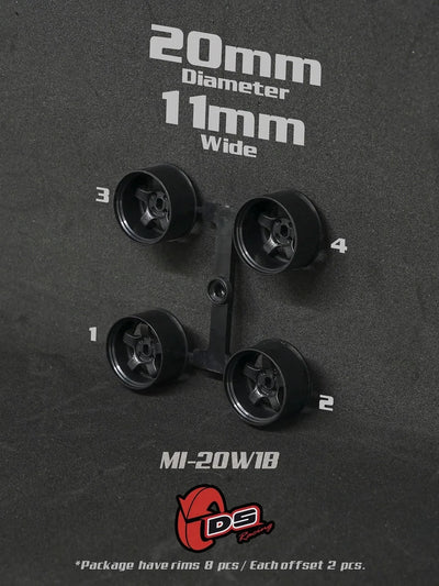 Jantes noires Mini Z W - 20mm - 11mm - Ds racing - MI-20W1B