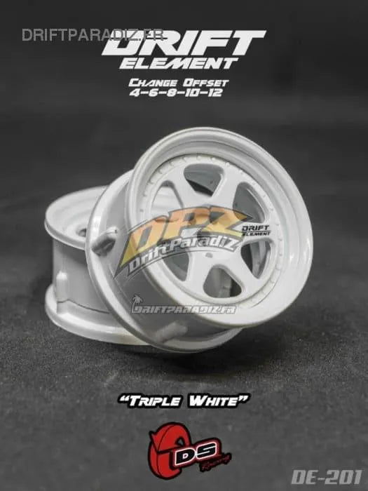 Jantes réglables Drift Element II blanches de DS Racing avec visserie blanche, roues pour voitures de drift.