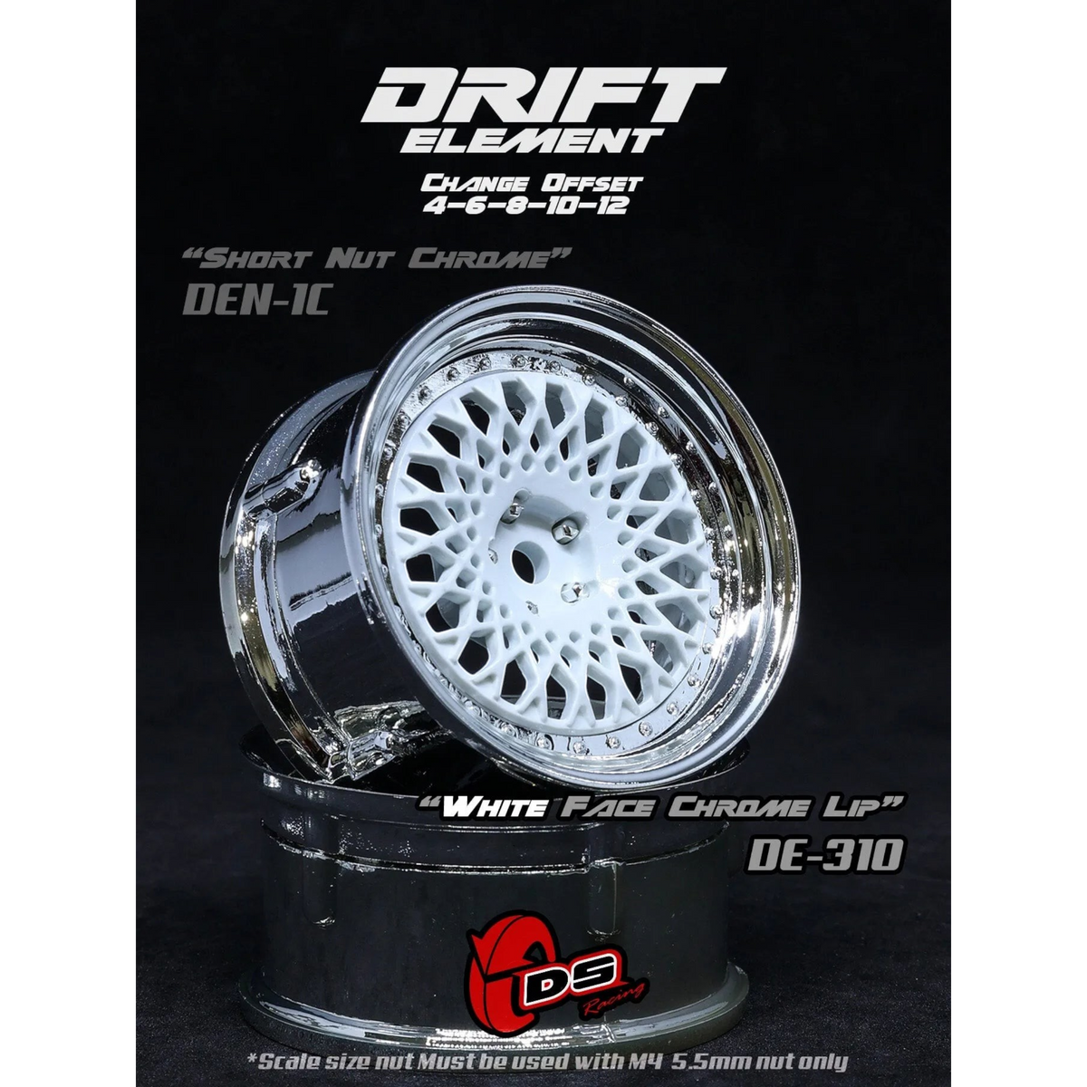 Jantes réglables Drift Element Mesh blanches avec rivets en chrome, roues de haute performance de DS Racing.