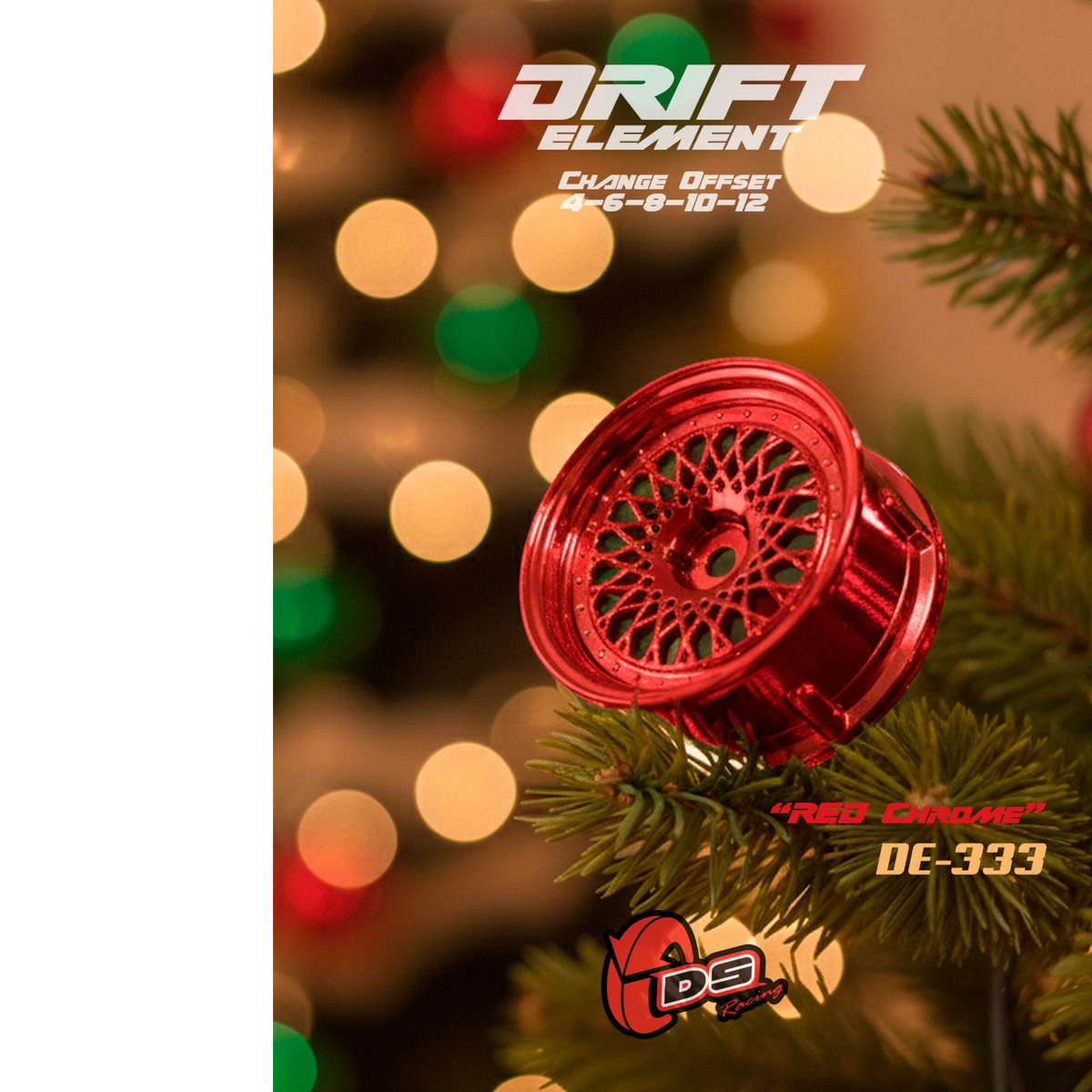 Jantes réglables DS Racing Drift Element Mesh blanches avec rivets chrome rouge, pour voitures de drift.