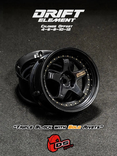 Jantes réglables Drift Element Noir/visserie or - DS Racing - DE-007
