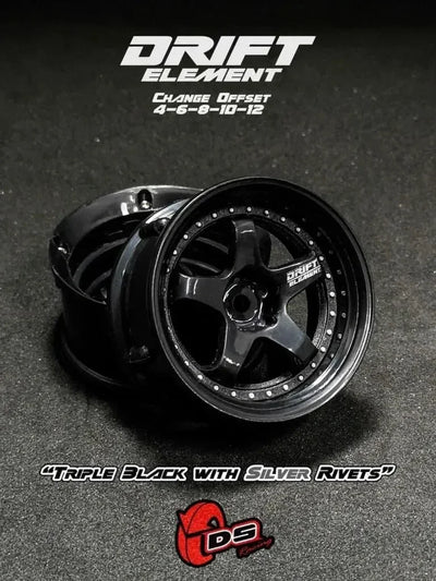 Jantes réglables Drift Element Noir/visserie silver - DS Racing - DE-006