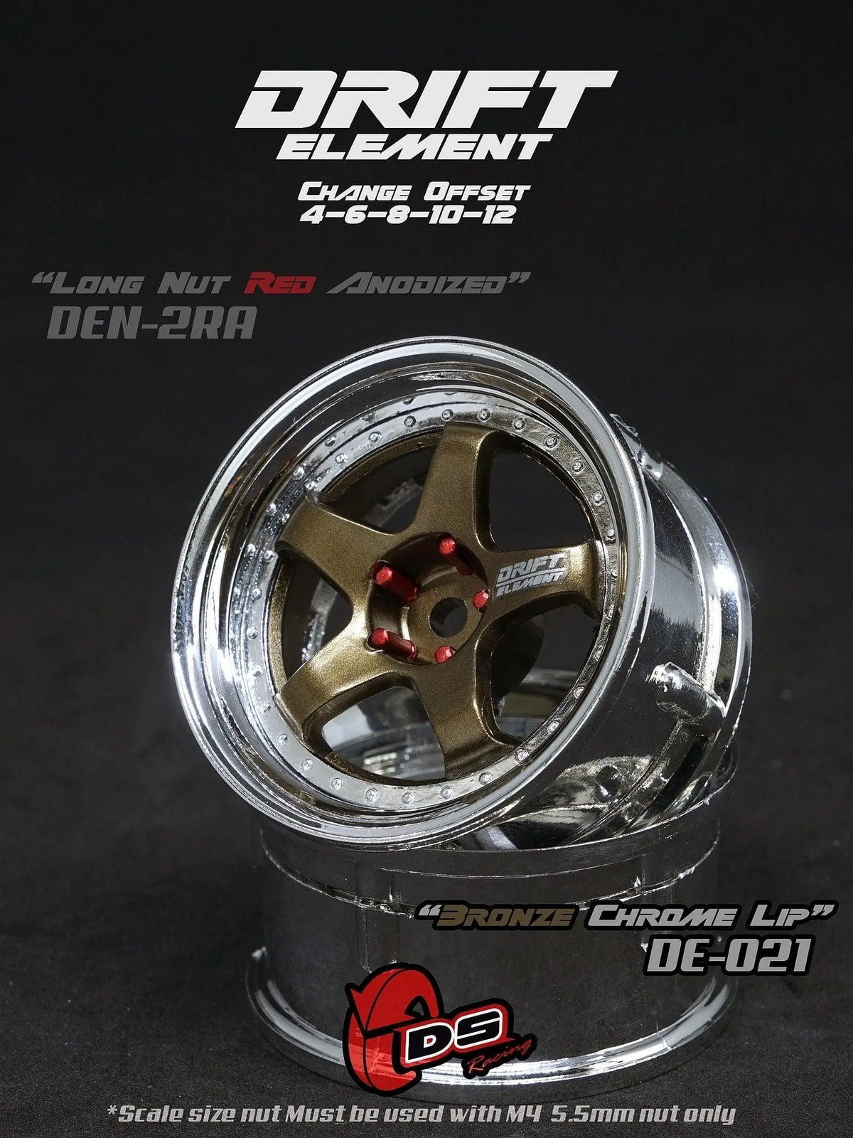 Jantes réglables Drift Elements en bronze, chrome avec visserie chrome, pour voitures de drift, marque DS Racing.