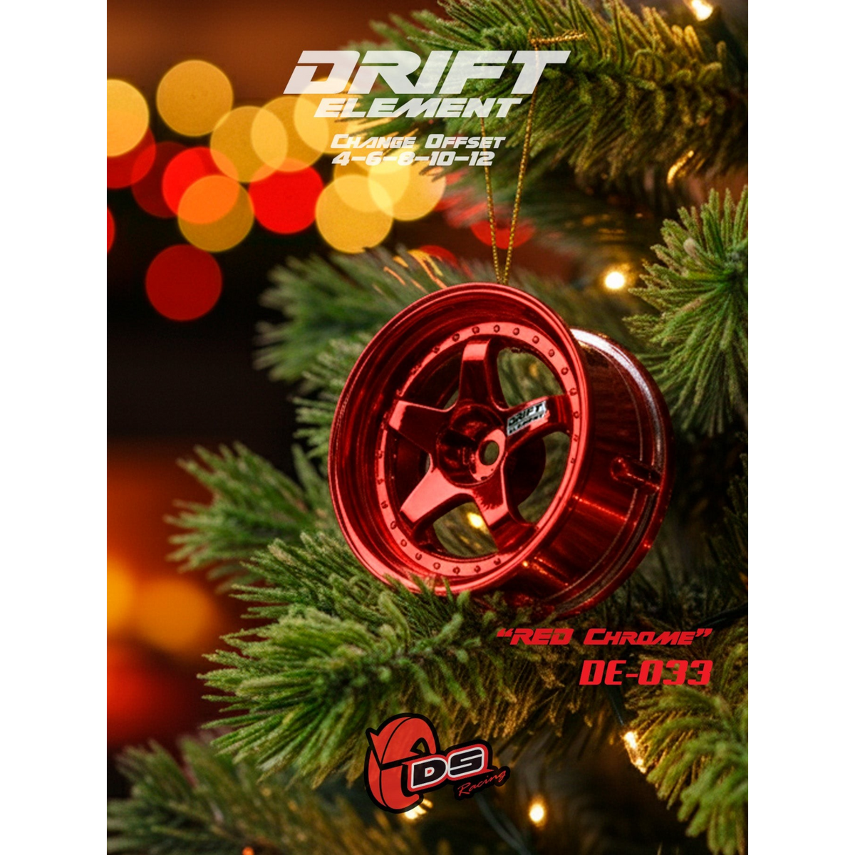 Roues réglables Drift Elements en chrome rouge de DS Racing, montrant le design élégant et les détails de la jante.