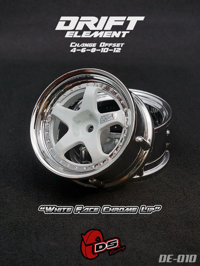 Jantes réglables Drift Elements Chromes/Blanches/visserie Chrome - DS Racing - DE-010