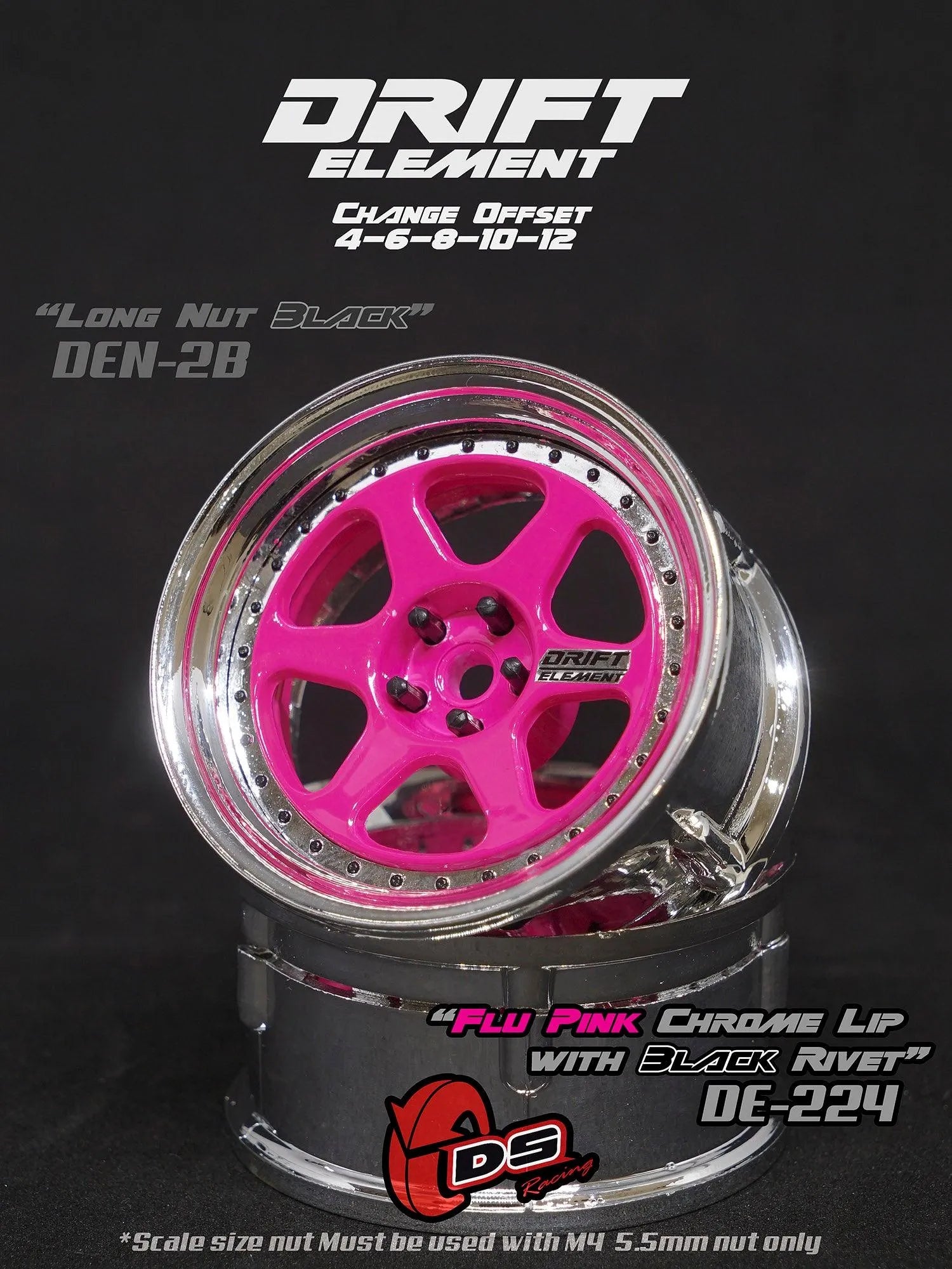 Jantes réglables Drift Elements Rose/Chrome/Noir - DS Racing - DriftParadiZ