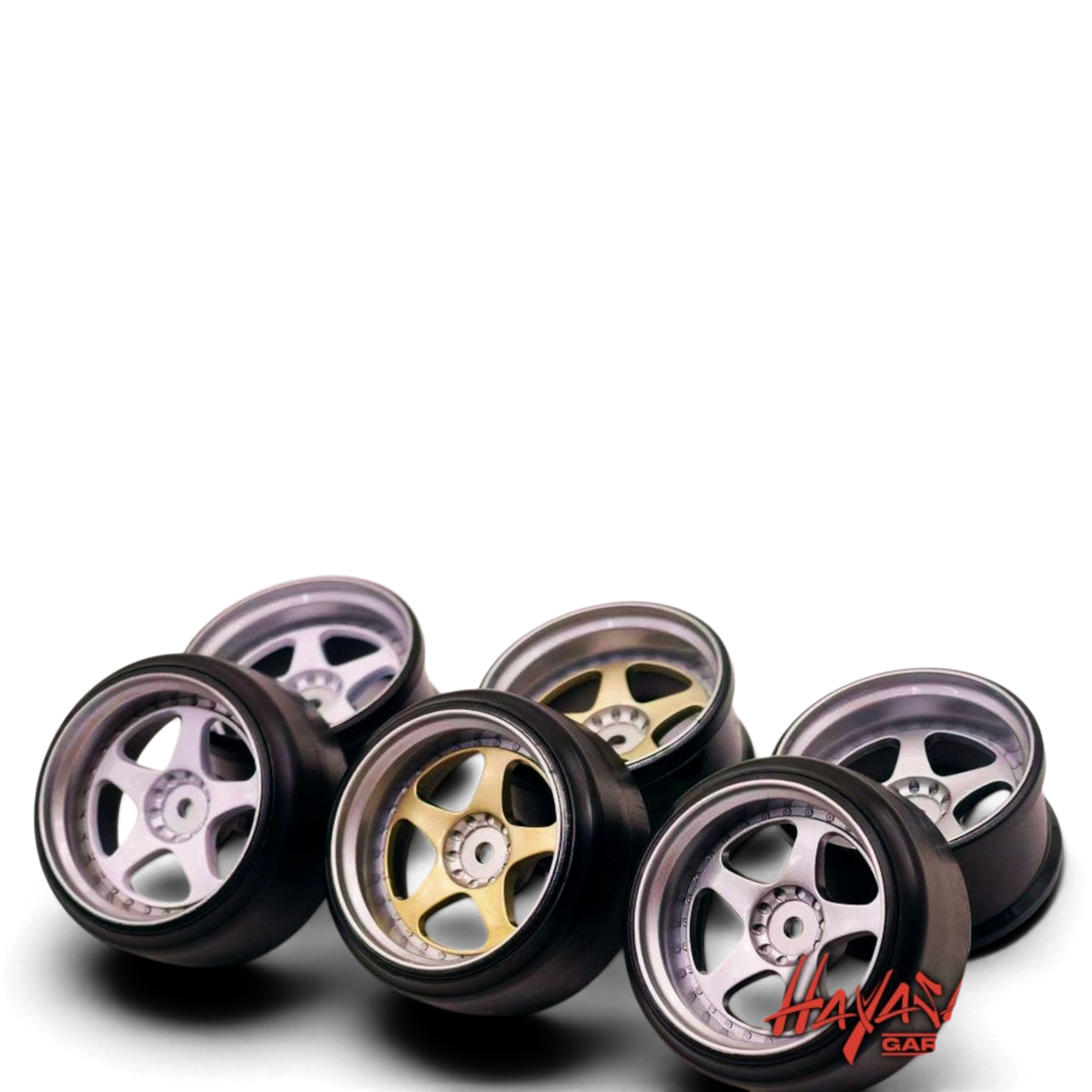 Jantes RIMS 5 étoiles en style multi-pièces 1/10 blanc brillant avec décalage de 8 mm, marque Hayashi Garage.