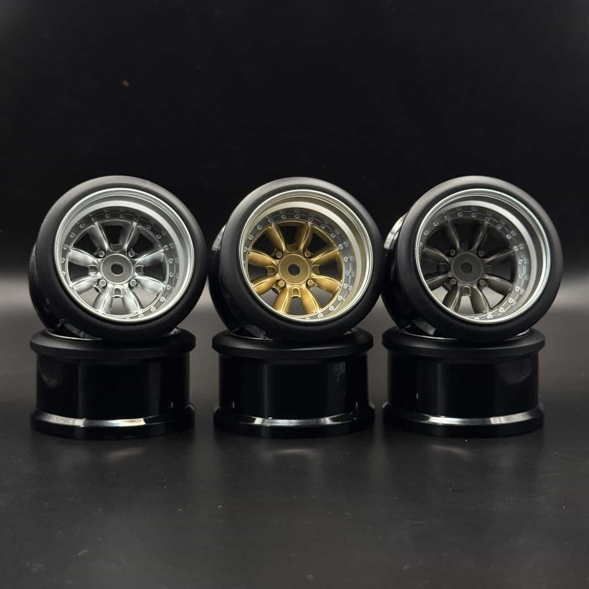Jantes RIMS PANA 8-branches style 1/10 gris argent avec offset de 6 mm, marque Hayashi Garage, vue en gros plan