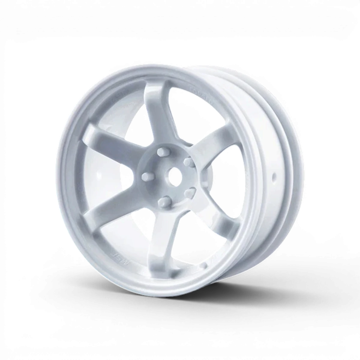 Jantes TE37 Haute Traction blanches Max Speed Technology, 2 pièces, roues pour voiture sportive, vue de face avec détails.