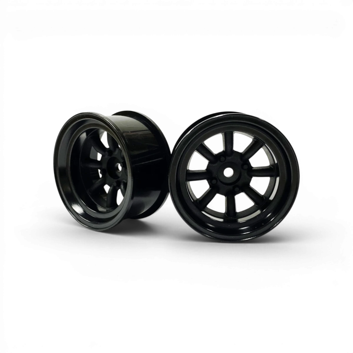Jantes Watanabe noires avec décalage +12, roues en alliage de marque Topline, vues de face sur fond blanc.