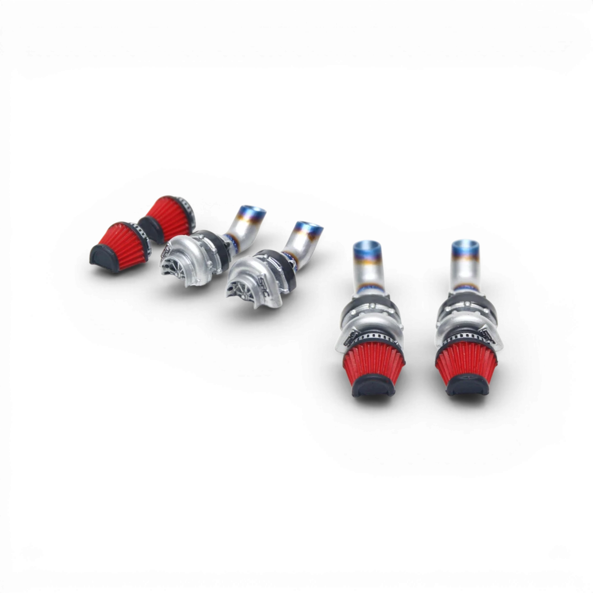Kit double turbo SRC Sideways RC, pièce de personnalisation pour voiture RC, avec deux turbos visibles en détail.